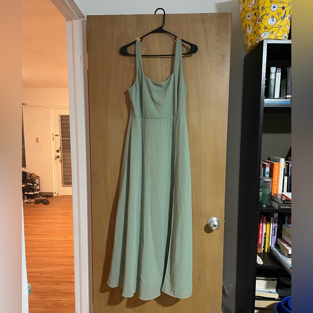 Lulus sage green maxi bridesmaid dress